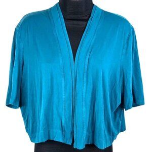 Coldwater Creek Short Story Sweater Shrug Turquoise Open-Front Cardigan XL Short